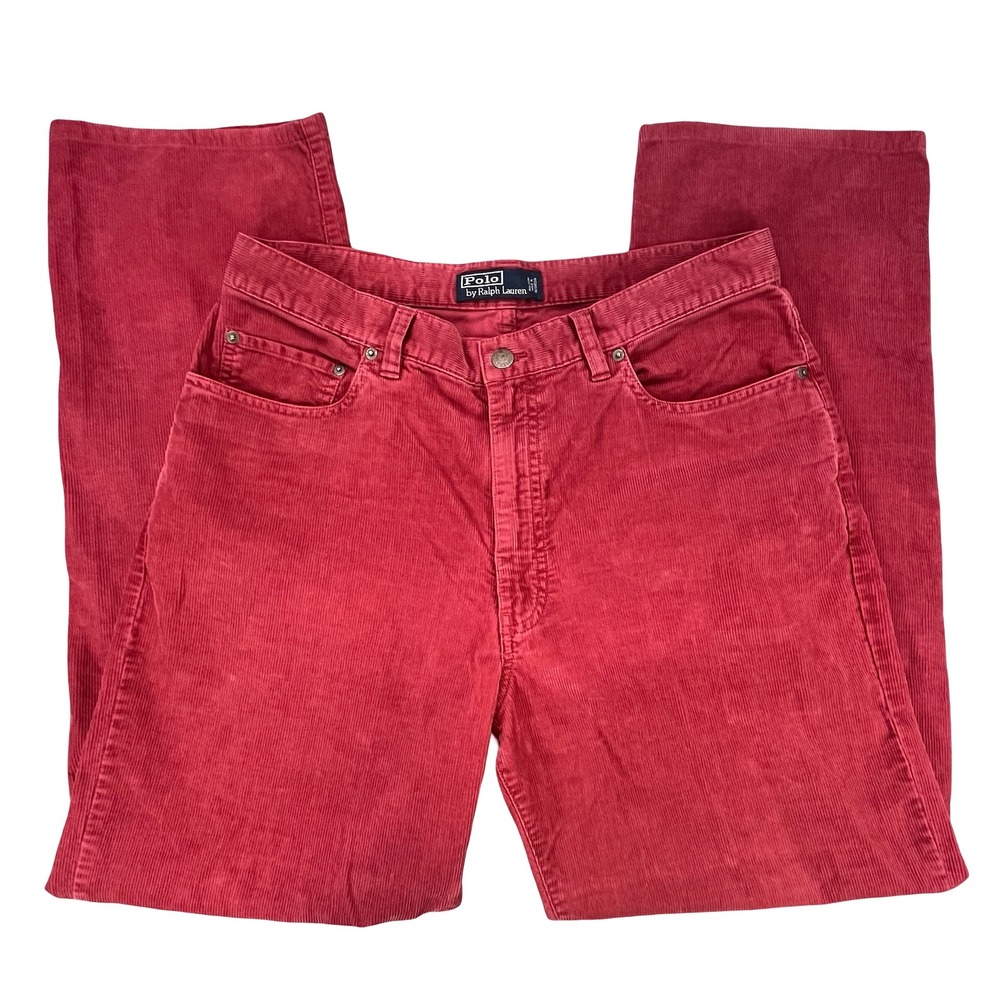 Vintage Polo Ralph Lauren Red Wash Corduroy Pants Straight Leg Men's 33x32